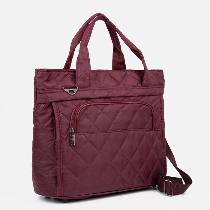 Дорожная сумка на молнии, наружный карман, длинный ремень, цвет бордовый