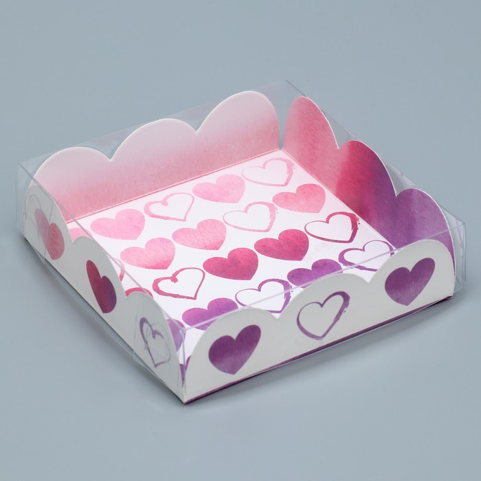 Коробка кондитерская с PVC-крышкой, упаковка, «С Любовью», 10,5 х 10,5 х 3 см