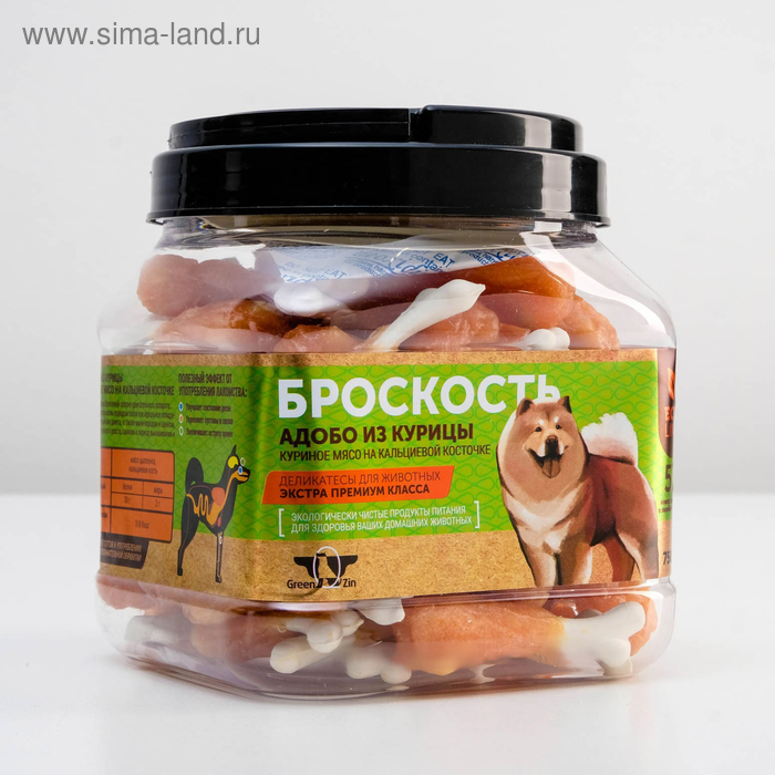 

Лакомство для собак Green Qzin "Броскость" куриное мясо на кальцеевой косточке, туба, 750 г