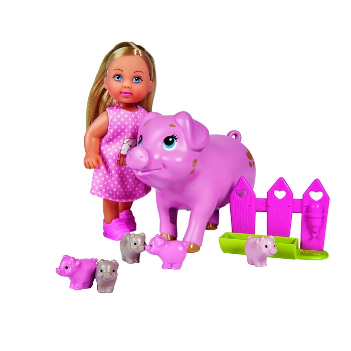 Кукла «Еви» 12 см, со свинкой и поросятами