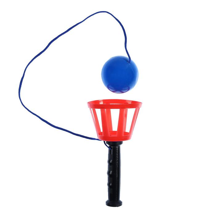 Игра "Поймай мяч", корзинка d-10,5-с ручкой + мячик(d-7,5 см) на шнурке, 1 игрок, микс