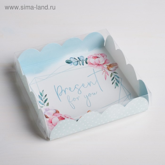 

Коробка для печенья, кондитерская упаковка с PVC крышкой, Present for you, 13 х 13 х 3 см