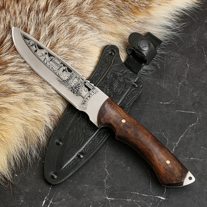 Нож кавказский, туристический Беркут с ножнами, сталь - 40х13, рукоять - орех, 14.5 см нож разделочный кавказский дракон сталь 65х13 рукоять орех
