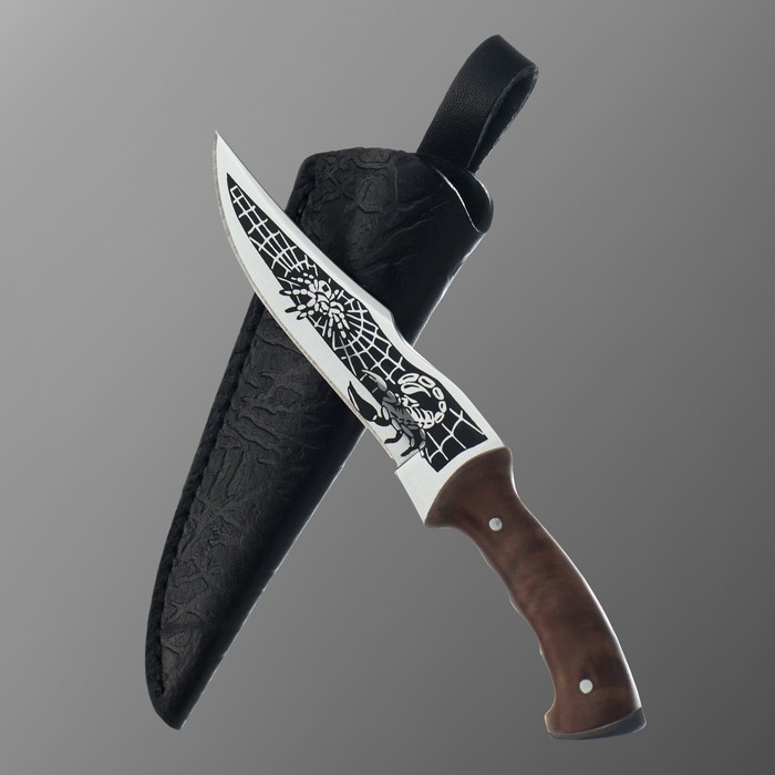 Нож кавказский, сувенирный «Скорпион» с чехлом, сталь - AUS-8, рукоять - орех, 8 см