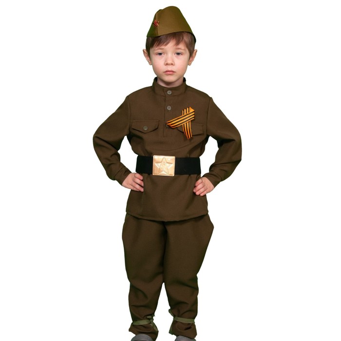 фото Карнавальный костюм «солдатик в галифе», гимнастёрка, ремень, брюки, пилотка, р. 32-34, рост 128-134 см карнавалофф