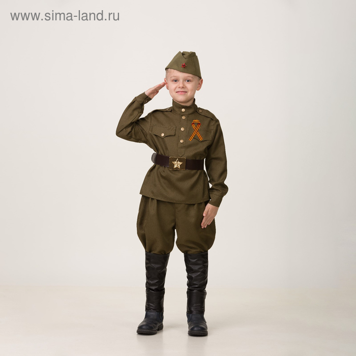 Карнавальный костюм «Солдат», сорочка, брюки галифе, головной убор, р. 30, рост 116 см