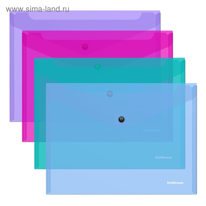 

Папка-конверт на кнопке F/C, 180 мкм, ErichKrause Glossy Vivid, глянцевая, полупрозрачная, микс