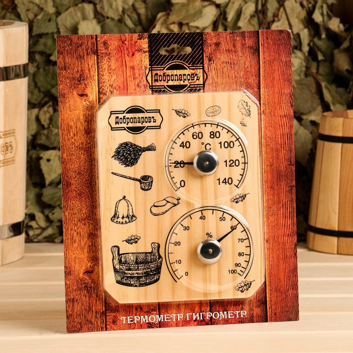 

Деревянный термометр+гигрометр для бани и сауны "Банщик", 14*18 см, микс