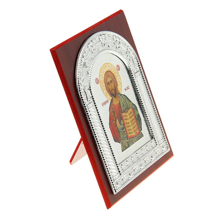 Икона "Иисус Христос" серебристая на подставке