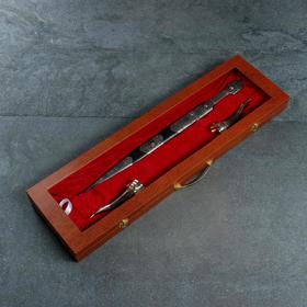 

Набор подарочный "Кавказ 1" кинжал + 2 рога, мельхиор