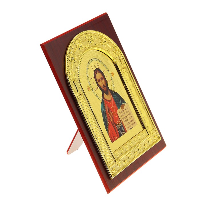 Икона "Иисуса Христа" золотистая, на подставке