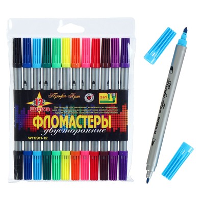 Фломастеры 12 цветов «Профи-Арт», двухсторонние (0,1 мм/0,2 мм), вентилируемый колпачок - Фото 1
