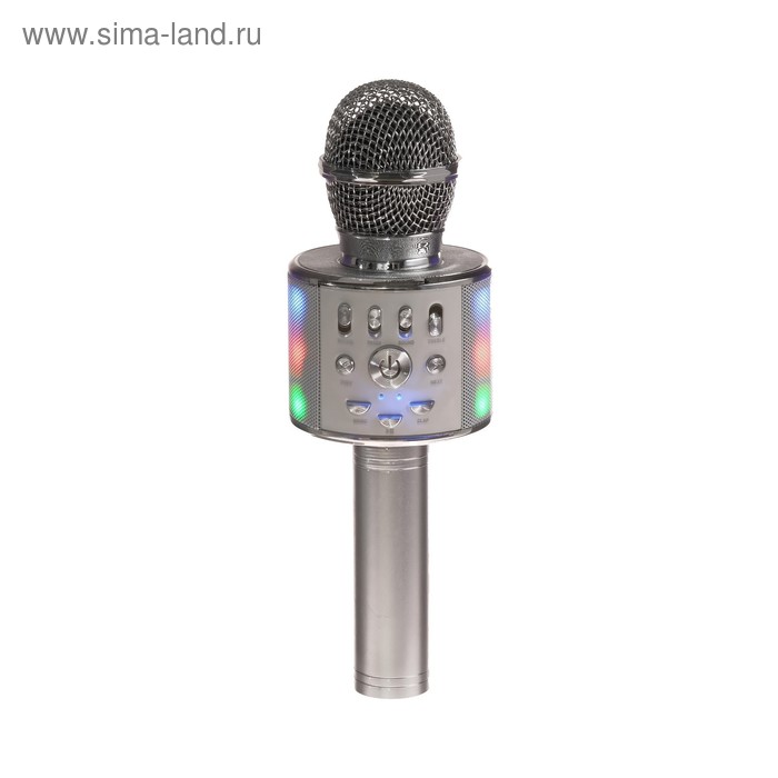 Микрофон для караоке LuazON LZZ-70, 5 Вт, 1800 мАч, коррекция голоса, подсветка, серебристый