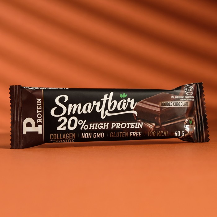 фото Батончик протеиновый smartbar protein двойной шоколад в тёмной глазури, 20 %, 40 г