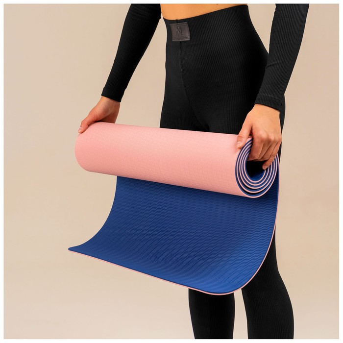 Коврик для йоги 183 х 61 х 0,6 см, двухцветный, цвет розовый
