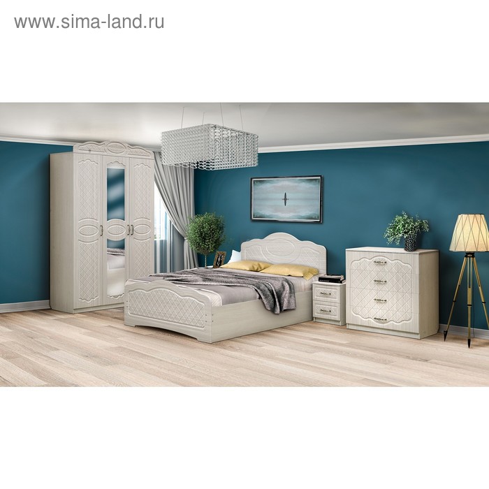 фото Спальня «венеция 5.1», кровать 160 × 200 см, шкаф 3-х дверный, 2 тумбочки, комод матрица