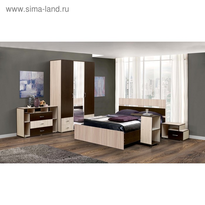 Спальня «Венеция 10», кровать 160 × 200 см, шкаф 3-х дверный, 2 тумбочки, комод, столик