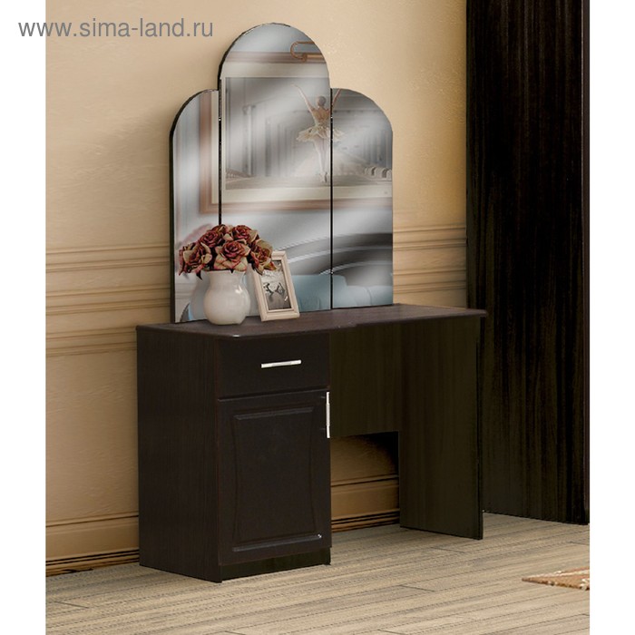 Стол туалетный «Венеция 2» с ящиком, дверью и зеркалом, цвет венге / венге матовый банкетка венеция 5 с ящиком венге ткань альба 7