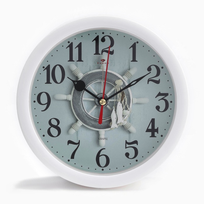 Часы - будильник настольные Штурвал, дискретный ход, циферблат d-15 см, 15.5 х 4.5 см, АА часы будильник настольные цветочный узор дискретный ход d 15 см 15 7 х 15 7 см аа
