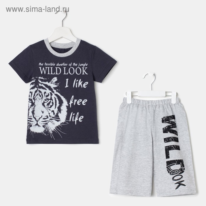 фото Комплект для мальчика (футболка, шорты), цвет серый, рост 110 см (60) luneva