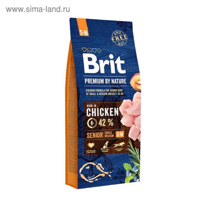 

Сухой корм Brit Premium by Nature Senior S+M для собак мелких и средних пород, 15 кг