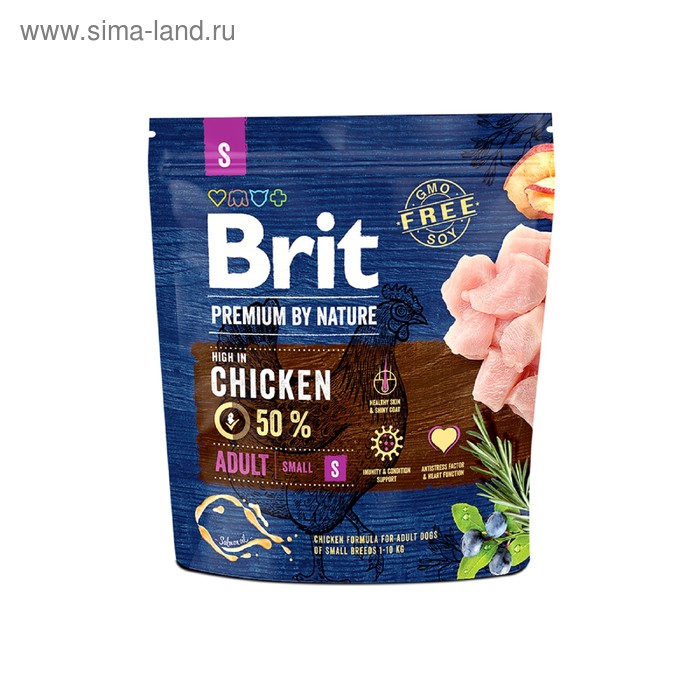 

Сухой корм Brit Premium by Nature Adult S для собак, мелких пород, 1 кг