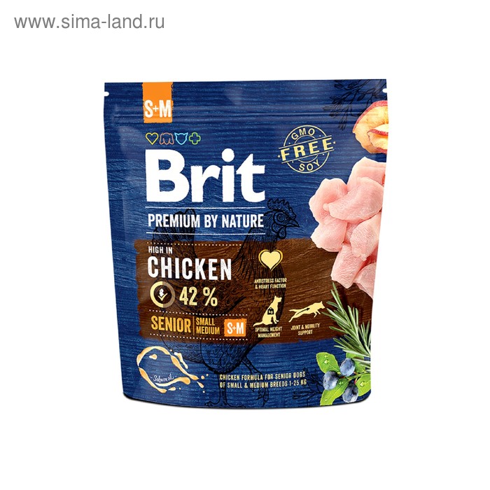 

Сухой корм Brit Premium by Nature Senior S+M для собак, мелких и средних пород, 1 кг