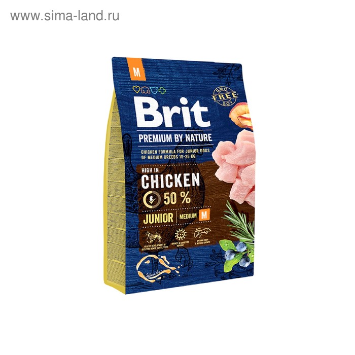 

Сухой корм Brit Premium by Nature Junior M для собак, средних пород, 3 кг