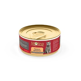 

Влажный корм Molina для кошек, тунец с креветками в желе, 80 г
