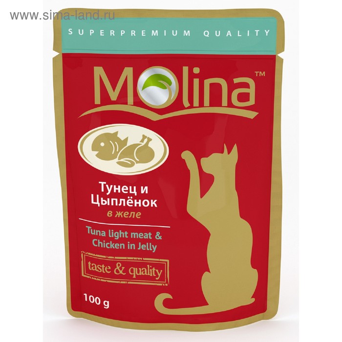 Влажный корм Molina для кошек, тунец и цыпленок в желе, 100 г