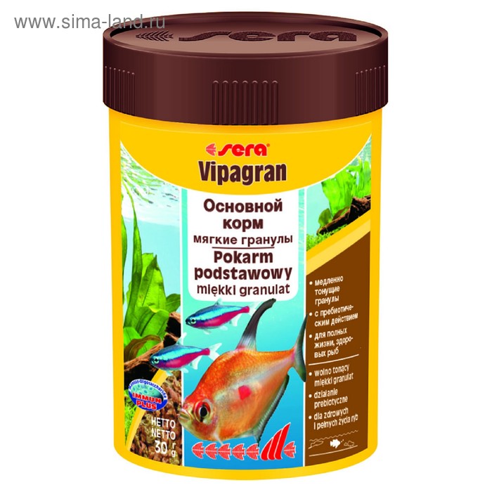 

Корм Sera Vipagran для рыб, основной, в гранулах, 100 мл, 30 г