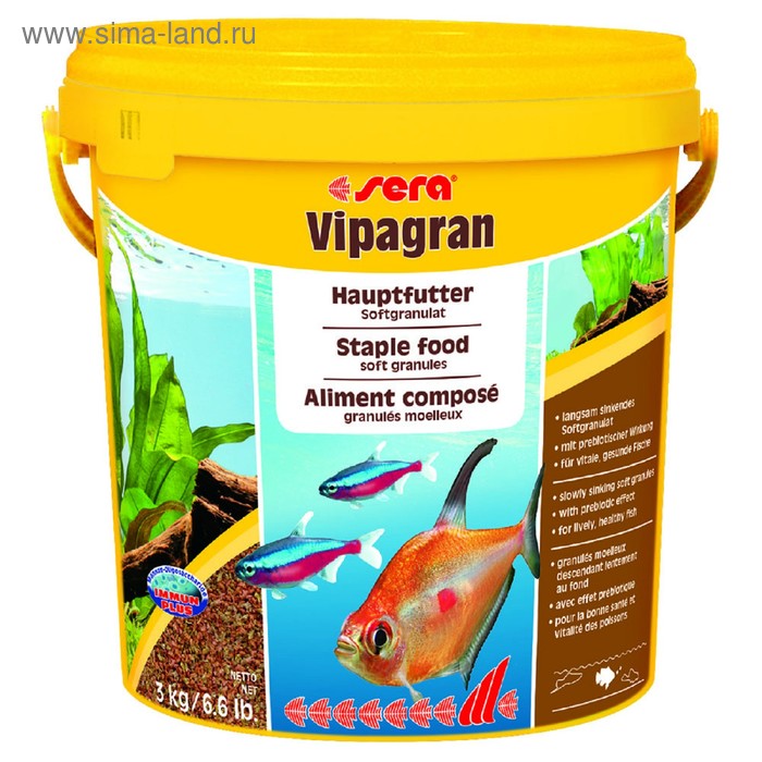 Корм Sera Vipagran для рыб, основной, в гранулах, 10 л, 3 кг, ведро