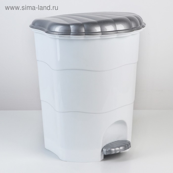 фото Ведро для мусора с педалью, 18 л, цвет бело-серый виолет