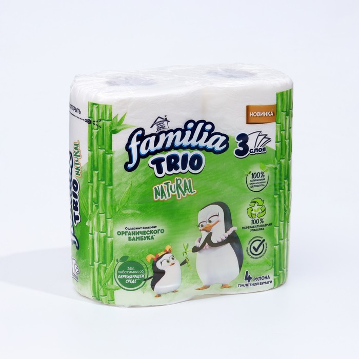 Туалетная бумага FAMILIA TRIO, 3 слоя, 4 рулона туалетная бумага familia trio белая 3 слоя 4 рулона