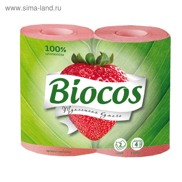 цена Туалетная с ароматом клубники BioCos, 4 рулона