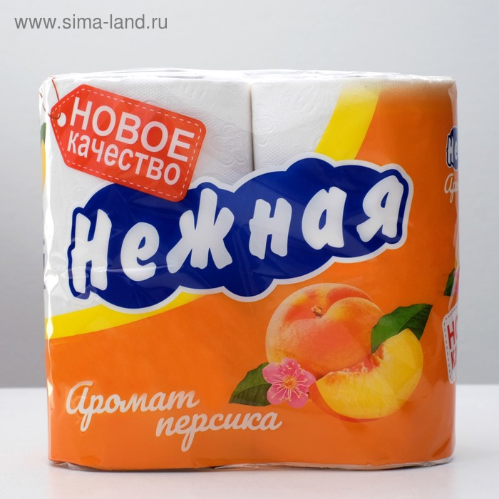 

Туалетная бумага «Нежная» со втулкой, аромат персика, 2 слоя, 4 рулона