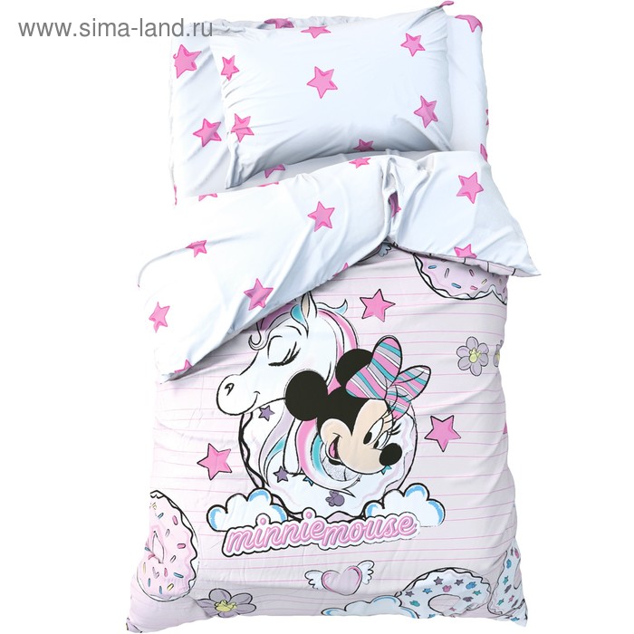 Детское постельное бельё 1,5 сп Minnie Mouse с единорогом, 143*215 см, 150*214 см, 50*70 см -1 шт, поплин