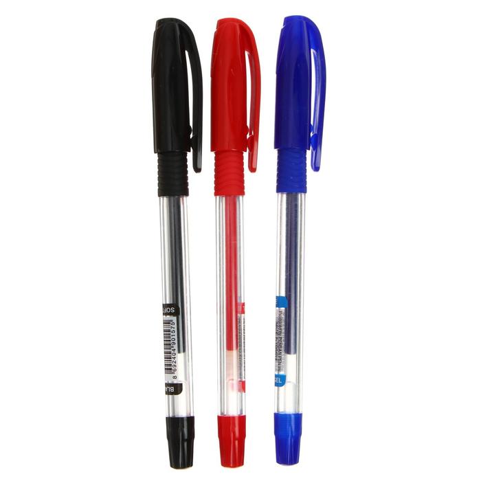 Ручка гелевая Pensan Soft Gel, узел-игла 0.7 мм, резиновый грип, 3 цвета, МИКС + дисплей