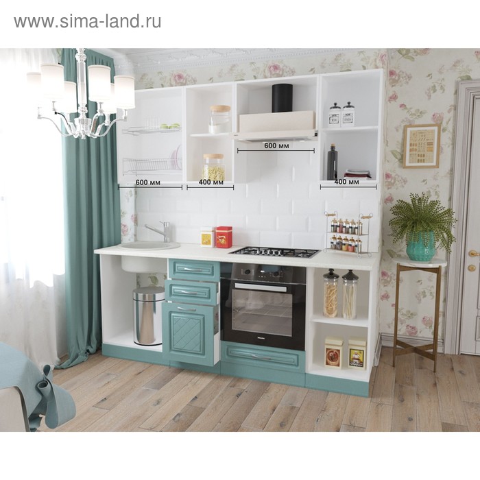 Кухонный гарнитур «Юлия», 2000 × 600 мм, цвет дуб крем / дуб бирюзовый
