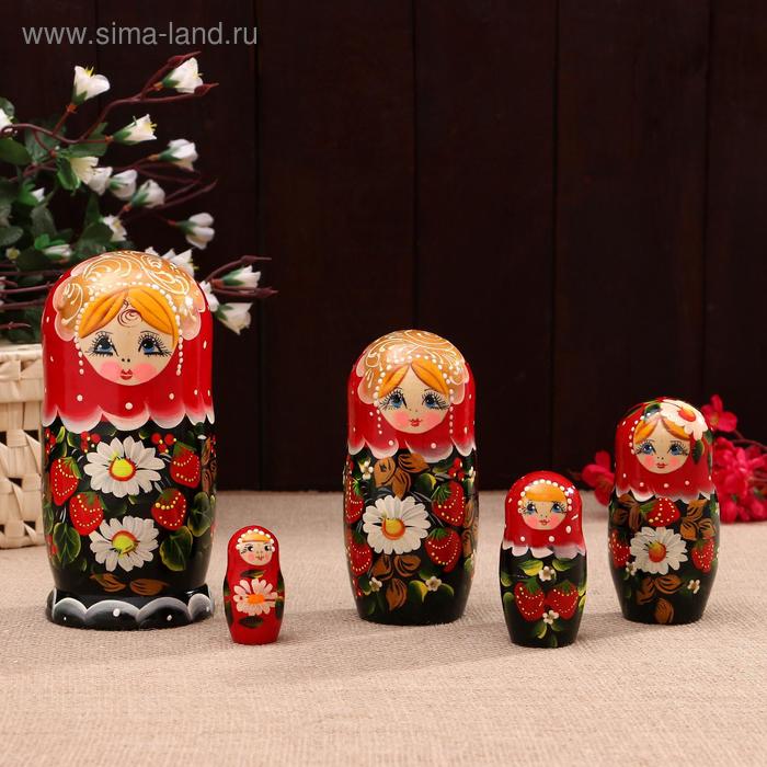 

Матрешка «Ягоды», красный платок-черная, 5 кукольная, 17х9 см