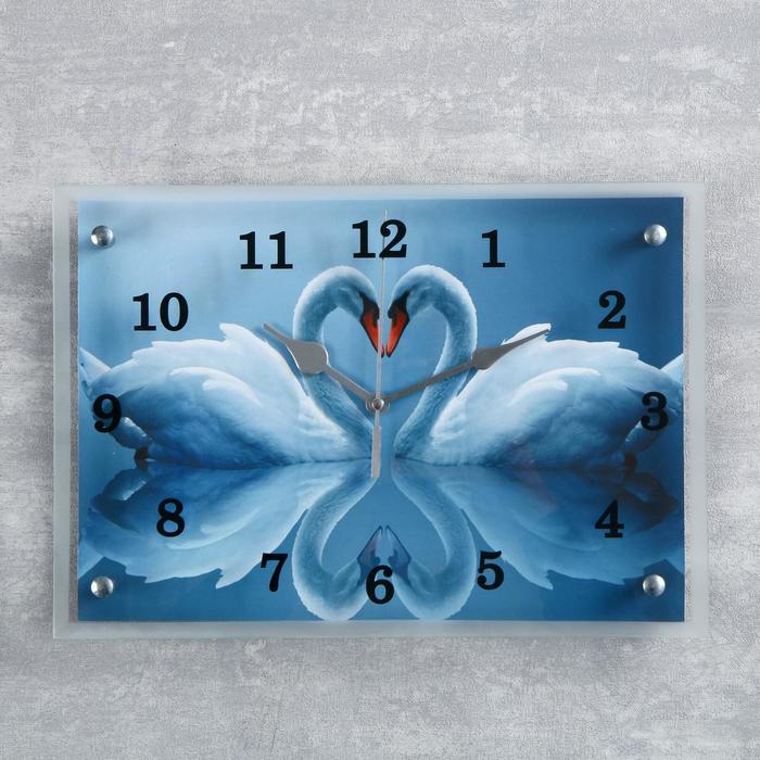 Часы настенные, серия: Животный мир, "Два белых лебедя", 25х35 см