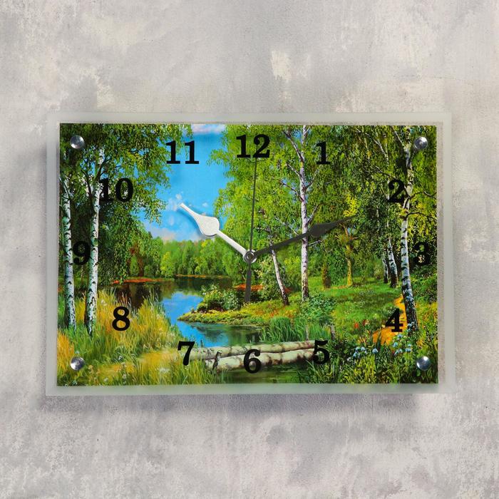 Часы настенные прямоугольные "Лес и река", 25х35 см