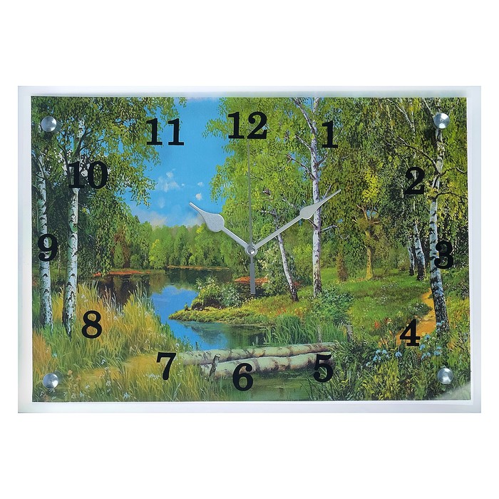 Часы настенные прямоугольные "Лес и река", 25х35 см