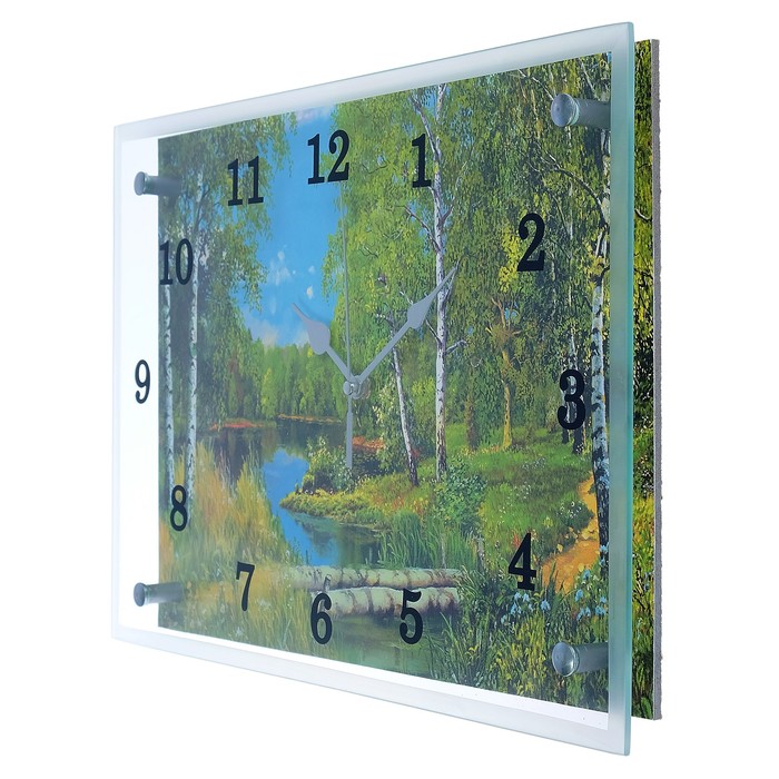 Часы настенные прямоугольные "Лес и река", 25х35 см