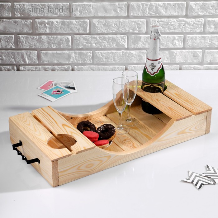 фото Поднос для вина под две бутылки, ручки металлические, масло, массив, 30×60 см добропаровъ