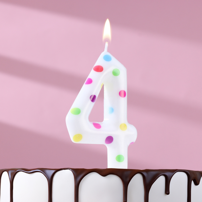 Свеча в торт на день рождения «Конфетти», цифра 4 , ГИГАНТ, 9 см