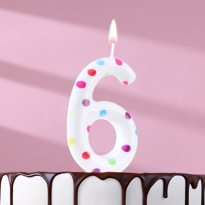 Свеча в торт на день рождения «Конфетти», цифра 6 , ГИГАНТ, 9 см пряник на торт цифра конфетти