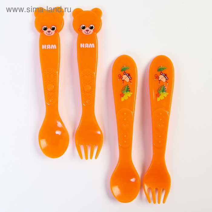 фото Набор для кормления: ложка и вилка "для малыша", от 5 мес., оранжевый микс mum&baby