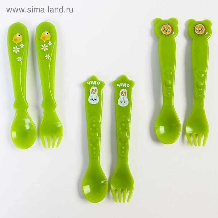 фото Набор для кормления: ложка и вилка "для малыша", от 5 мес., зеленый микс mum&baby