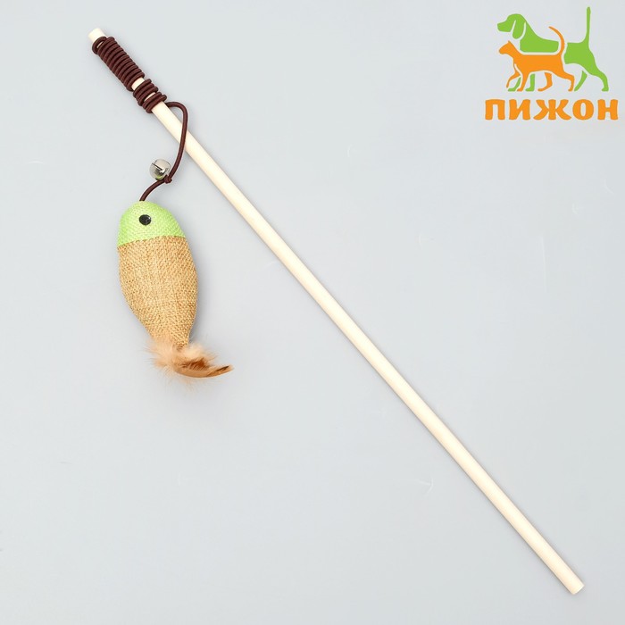 Дразнилка-удочка из эко-материалов Рыбка с перьями удочка дразнилка из натуральных материалов с игрушкой